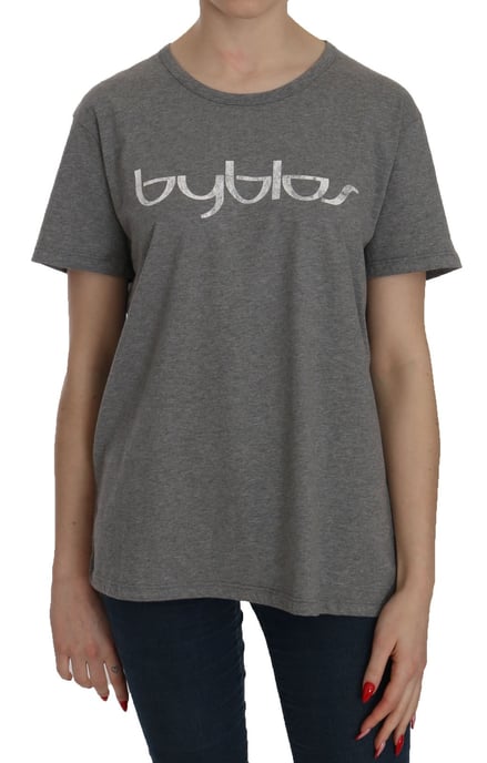 BYBLOS Katoenen Grijze Korte Mouw Ronde Hals Top T-shirt Blouse - Image 2