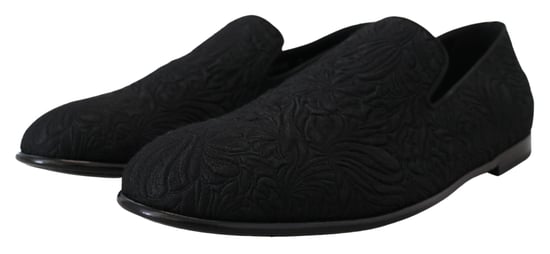 Dolce & Gabbana Svarta Blommönstrade Jacquardtofflor - Image 4