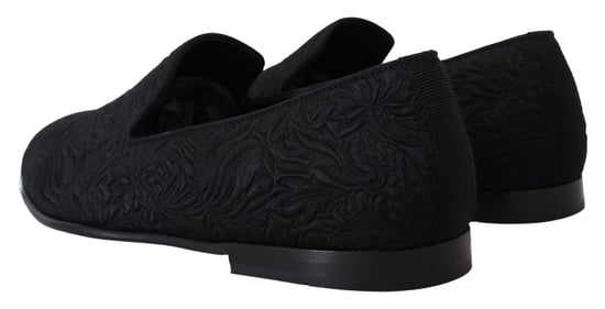 Dolce & Gabbana Svarta Blommönstrade Jacquardtofflor - Image 5