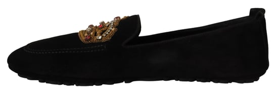 Dolce & Gabbana Svarta Läder Kristall Guld Kron Loafers Skor - Image 5