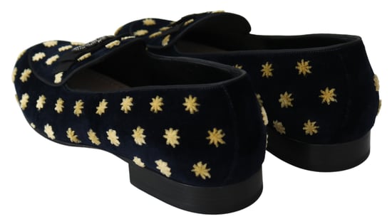 Dolce & Gabbana Blue Velvet Crown Slippers Loafers Shoes - Image 2