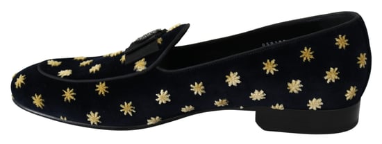 Dolce & Gabbana Blue Velvet Crown Slippers Loafers Shoes - Image 3