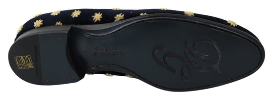 Dolce & Gabbana Blue Velvet Crown Slippers Loafers Shoes - Image 4