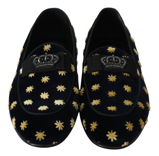 Dolce & Gabbana Blue Velvet Crown Slippers Loafers Shoes - Image 6
