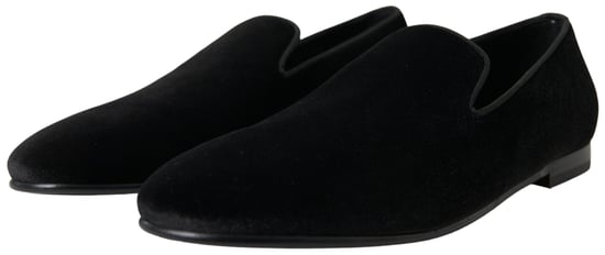 Dolce & Gabbana Black Velvet Loafers Formal Shoes - Image 6