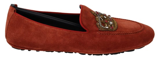 Dolce & Gabbana Orange Läder Kristall Krona Loafers Skor - Image 1