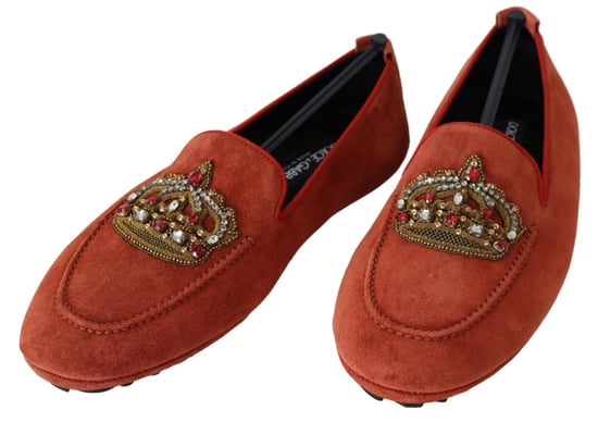 Dolce & Gabbana Orange Läder Kristall Krona Loafers Skor - Image 2