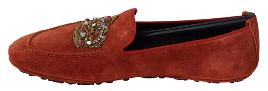 Dolce & Gabbana Orange Läder Kristall Krona Loafers Skor - Image 4