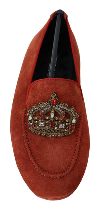 Dolce & Gabbana Orange Läder Kristall Krona Loafers Skor - Image 6