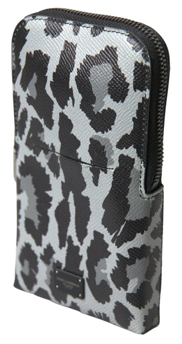 Dolce & Gabbana Grå Leopard Läder Herrväska Crossbody Sling Telefonväska - Image 1