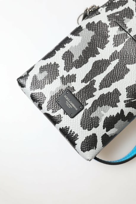 Dolce & Gabbana Grå Leopard Läder Herrväska Crossbody Sling Telefonväska - Image 3