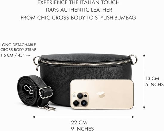 Ladies Genuine Italian Leather Crossbody Sling Bag in Black - Image 3