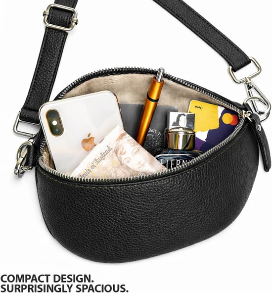 Ladies Genuine Italian Leather Crossbody Sling Bag in Black - Image 4