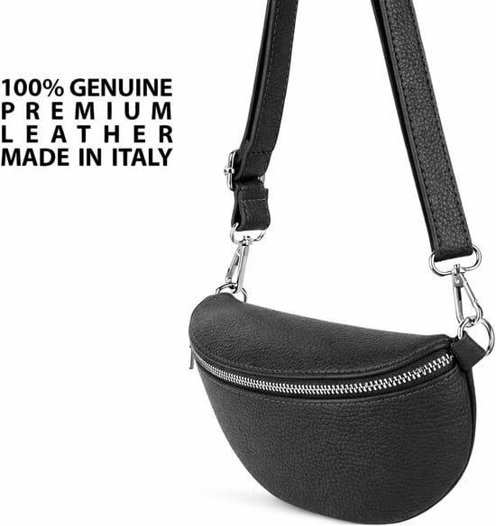 Ladies Genuine Italian Leather Crossbody Sling Bag in Black - Image 6