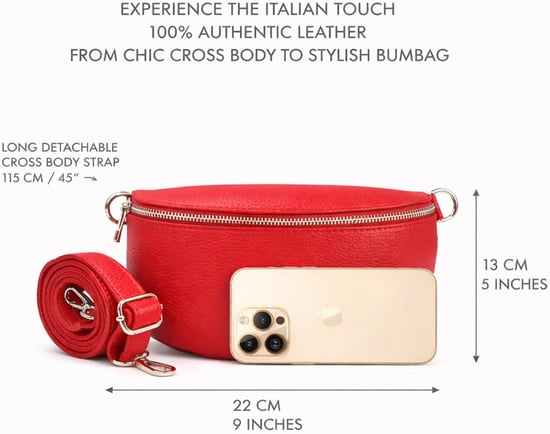 Ladies Genuine Italian Leather Crossbody Sling Bag in Red - Image 3