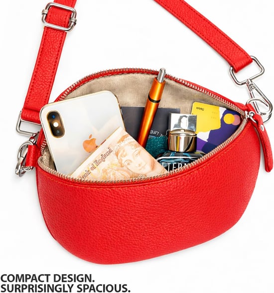 Ladies Genuine Italian Leather Crossbody Sling Bag in Red - Image 4