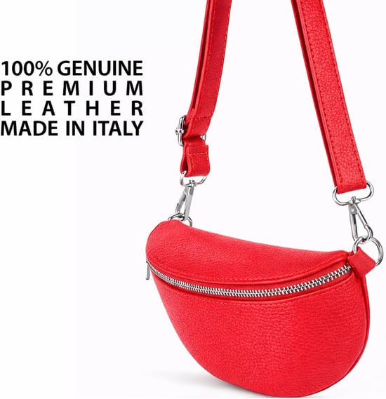 Ladies Genuine Italian Leather Crossbody Sling Bag in Red - Image 6