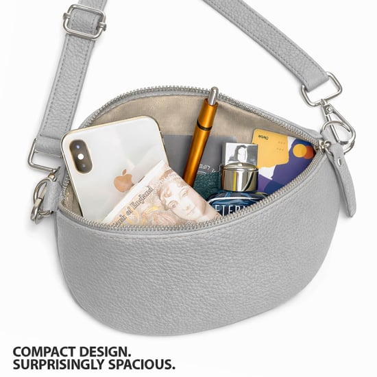 Ladies Genuine Italian Leather Crossbody Sling Bag in Grey - Image 3