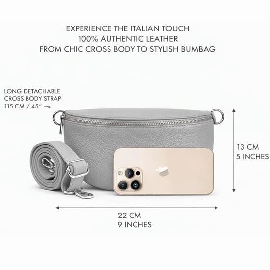 Ladies Genuine Italian Leather Crossbody Sling Bag in Grey - Image 4