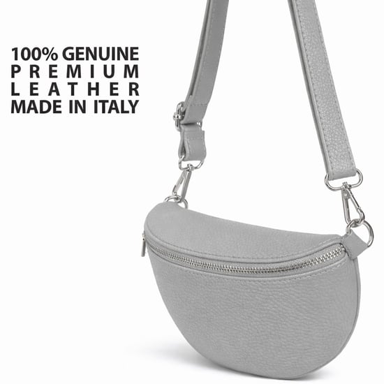 Ladies Genuine Italian Leather Crossbody Sling Bag in Grey - Image 6