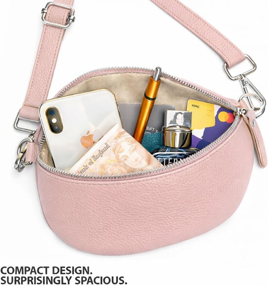 Ladies Genuine Italian Leather Crossbody Sling Bag in Pink - Image 4