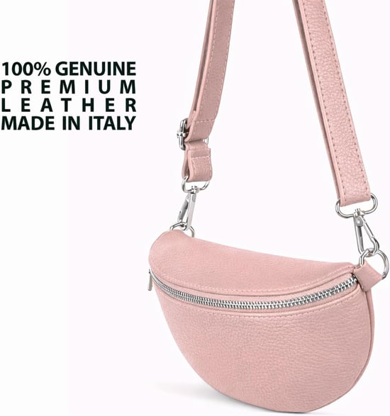 Ladies Genuine Italian Leather Crossbody Sling Bag in Pink - Image 6