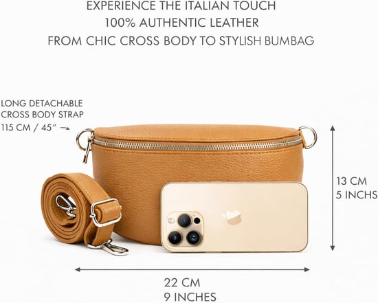 Ladies Genuine Italian Leather Crossbody Sling Bag in Tan - Image 4