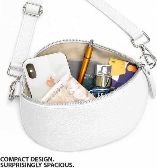 Ladies Genuine Italian Leather Crossbody Sling Bag in White - Image 3