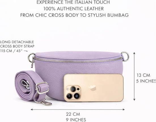 Ladies Genuine Italian Leather Crossbody Sling Bag in Lilac - Image 3