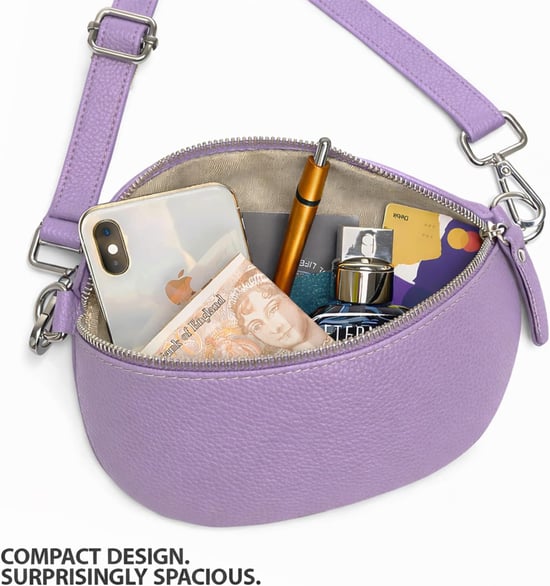 Ladies Genuine Italian Leather Crossbody Sling Bag in Lilac - Image 4