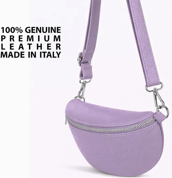 Ladies Genuine Italian Leather Crossbody Sling Bag in Lilac - Image 6