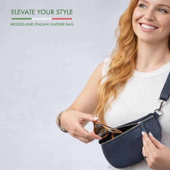 Ladies Genuine Italian Leather Crossbody Sling Bag in Navy - Image 2