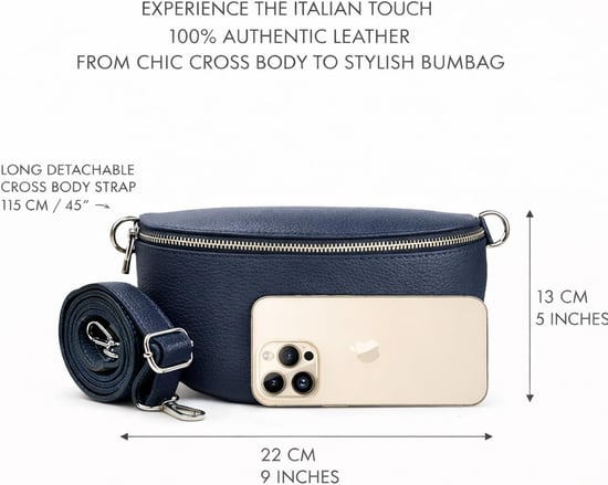 Ladies Genuine Italian Leather Crossbody Sling Bag in Navy - Image 3