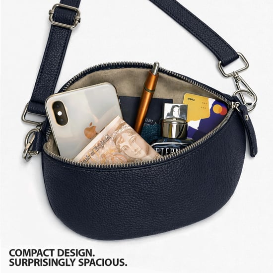 Ladies Genuine Italian Leather Crossbody Sling Bag in Navy - Image 4