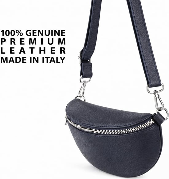 Ladies Genuine Italian Leather Crossbody Sling Bag in Navy - Image 6