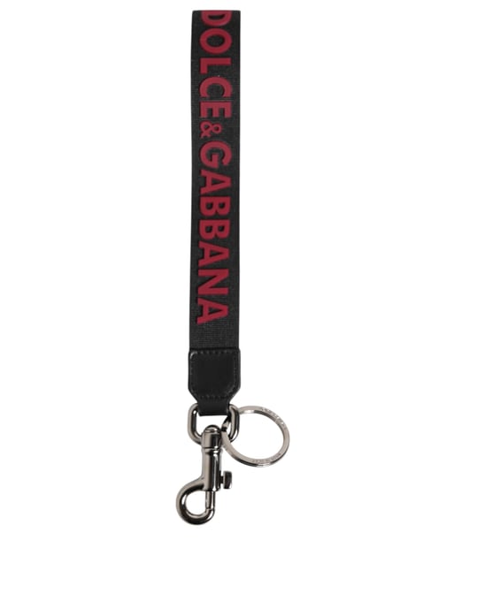 Dolce & Gabbana Svart Röd DG Logotyp Polyester Silver Herr Nyckelring Nyckelring - Image 1