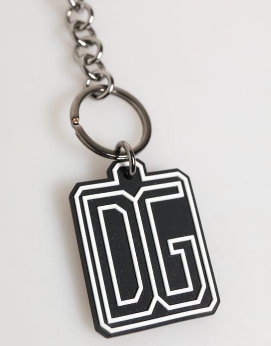 Dolce & Gabbana Zwart Witte DG Rubber Logo Zilveren Mannen Sleutelhanger Sleutelhanger - Image 3