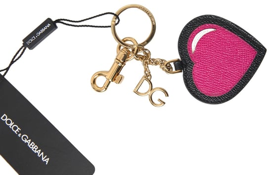 Dolce & Gabbana Svart Fuchsia Hjärta Läder Guld Metall Nyckelring Nyckelring - Image 3