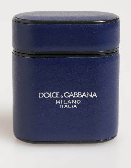 Dolce & Gabbana Blauwe Leren Logo Print Flip Houder Mannen Airpods Hoes - Image 1
