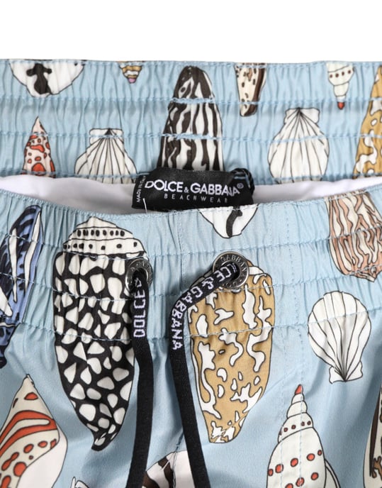 Dolce & Gabbana Blauwe Schelpdruk Nylon Heren Shorts Badmode - Image 4