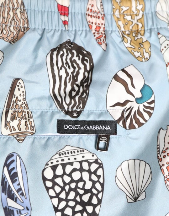 Dolce & Gabbana Blauwe Schelpdruk Nylon Heren Shorts Badmode - Image 6