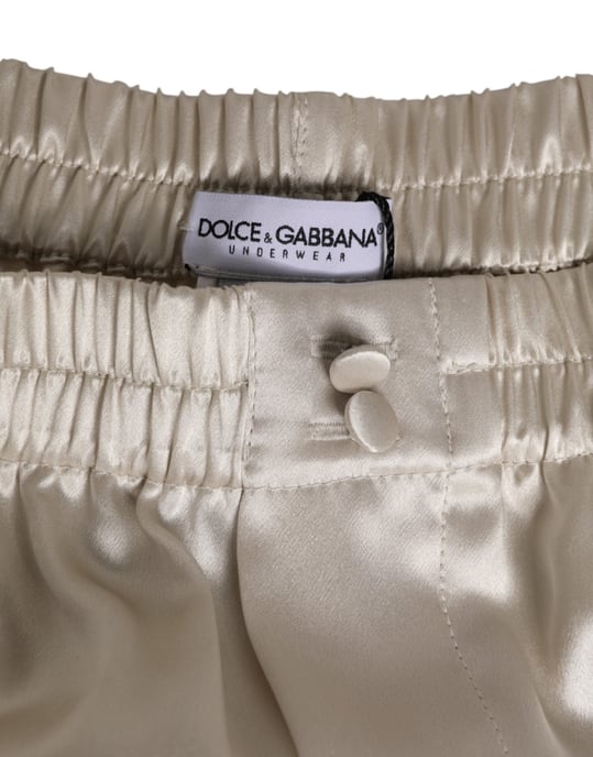 Dolce & Gabbana Beige Silkesatin Elastiska Herrboxershorts Badkläder - Image 3