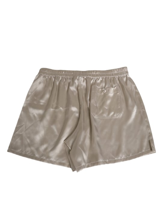 Dolce & Gabbana Beige Silkesatin Elastiska Herrboxershorts Badkläder - Image 4