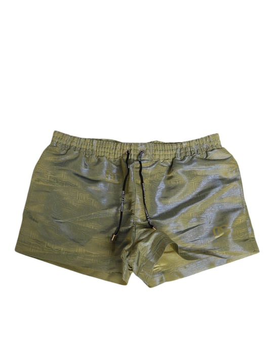Dolce & Gabbana Green Polyester Metallic Logo Print Men Swimwear - Image 1