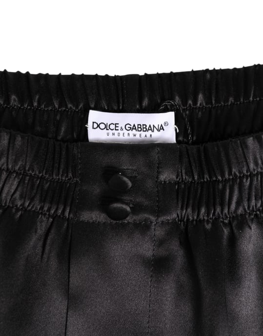 Dolce & Gabbana Svart Siden Satin Elastisk Herr Boxershorts Badkläder - Image 3