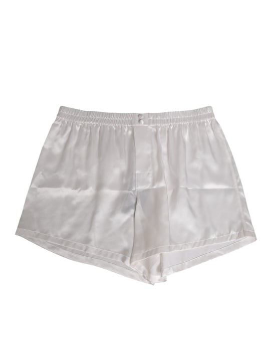 Dolce & Gabbana White Silk Satin Elastic Men Boxer Short Swimwear - Image 1
