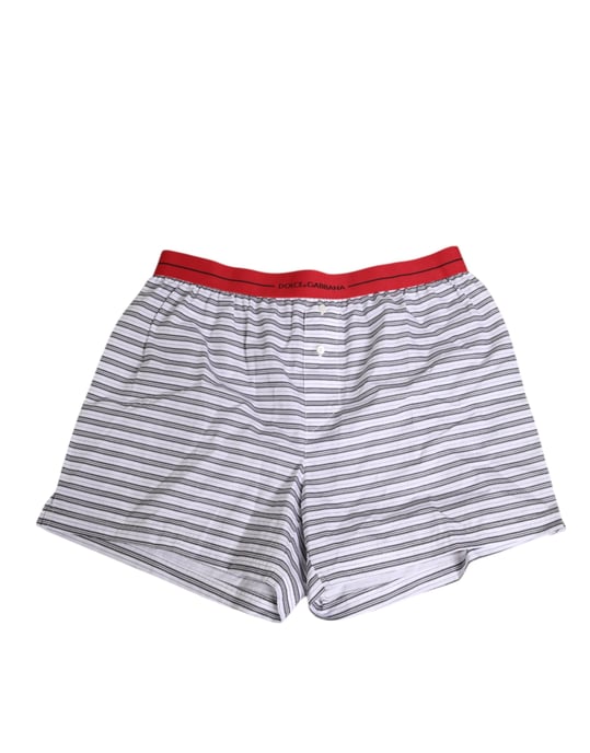 Dolce & Gabbana White Striped Cotton Red Waistband Shorts Swimwear - Image 1