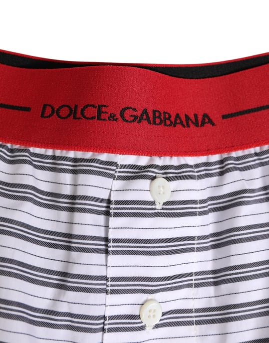Dolce & Gabbana White Striped Cotton Red Waistband Shorts Swimwear - Image 3