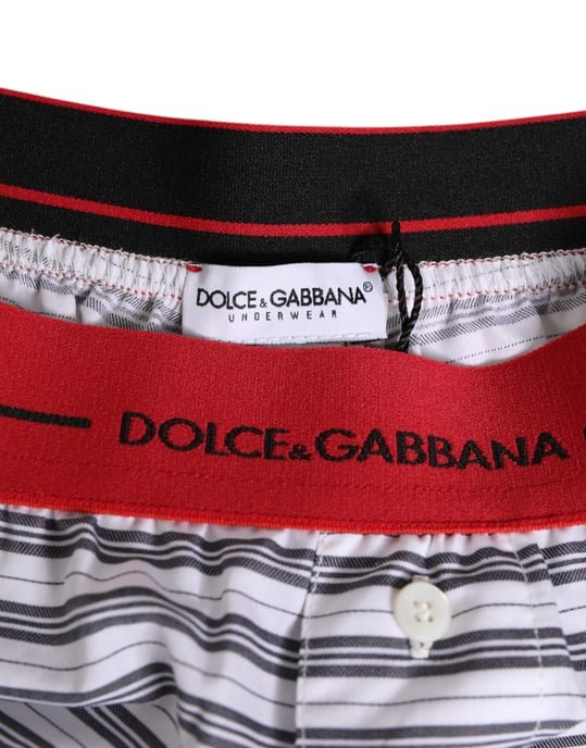 Dolce & Gabbana White Striped Cotton Red Waistband Shorts Swimwear - Image 4