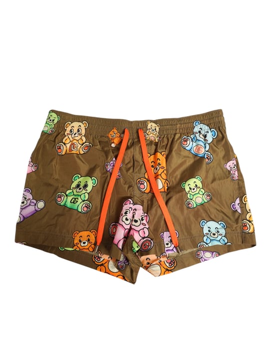 Dolce & Gabbana Bruine Multicolor Teddybeer Heren Shorts Badkleding - Image 1